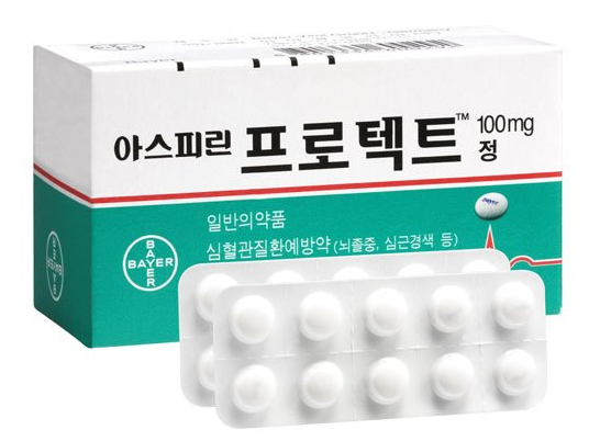 아스피린 프로텍트의 포장과 캅셀 제형의 이미지